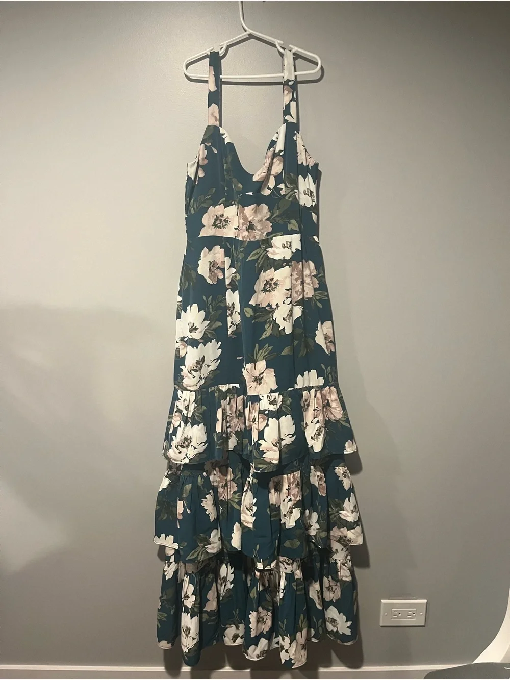 Abercrombie Drama Ruffle Tiered Maxi Dress Green Floral Size Small